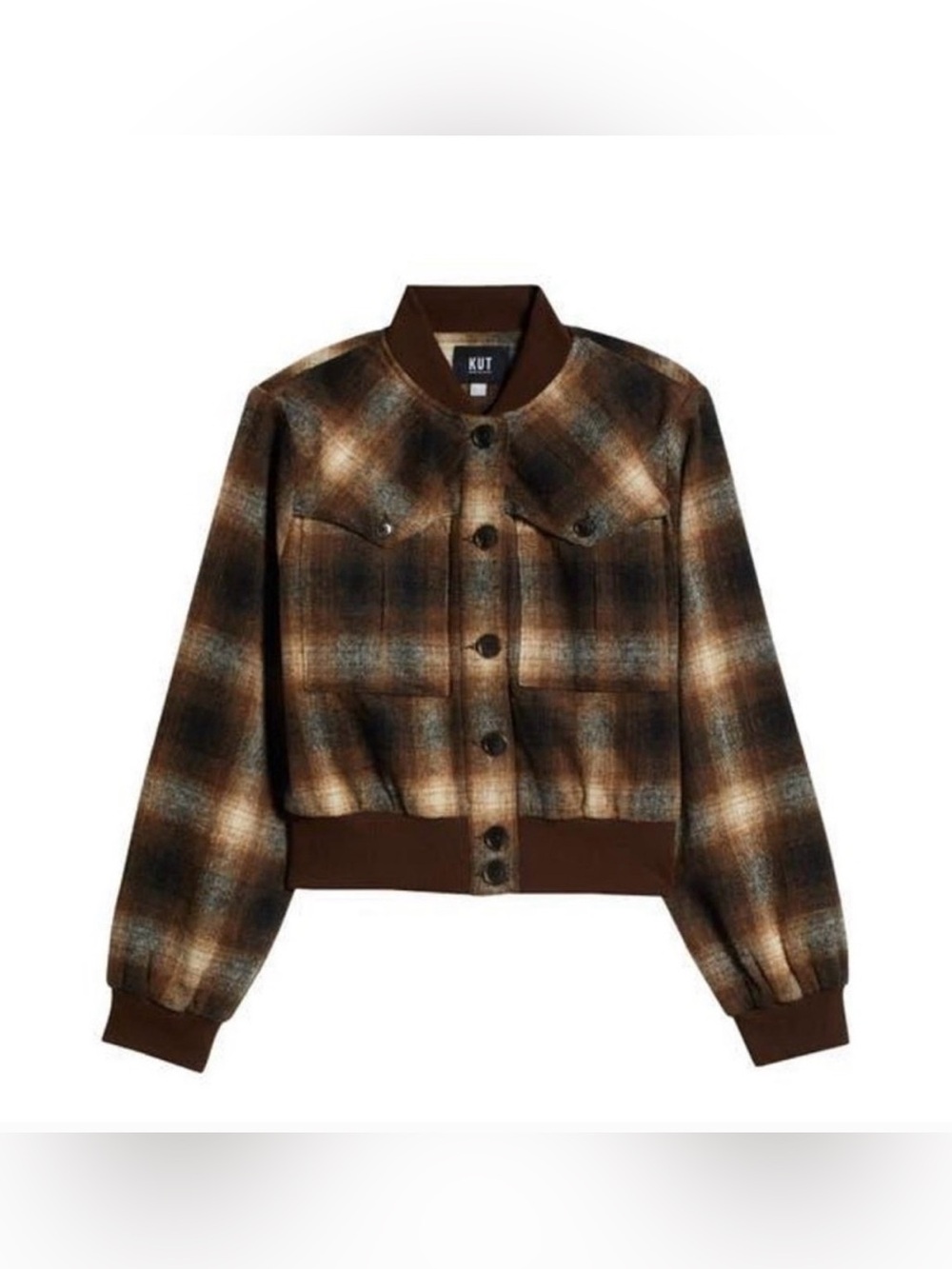 Kut from the Kloth Enley Plaid Bomber Jacket In Brown